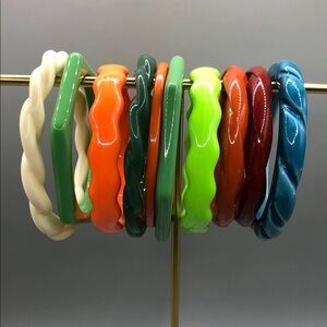 Bundle 10 vintage acrylic skinny slim bangle bracelets stack layer geometric +